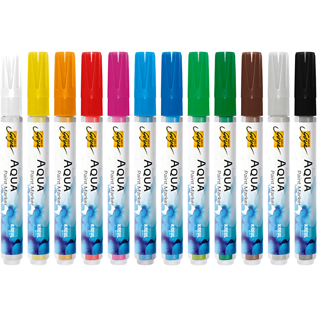 Solo Goya Aqua Paint Marker Display, Assorted Colors, 12 Pieces, 1 Box
