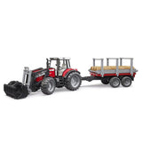 Bruder Tractor Massey Ferguson 7480 with wood transport trailer
