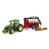 Bruder Tractor John Deere 7R 350 with tree trailer