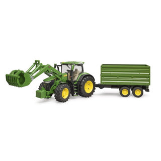 Bruder John Deere 7R 350 with front loader and transport trailer
