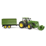 Bruder John Deere 7R 350 with front loader and transport trailer