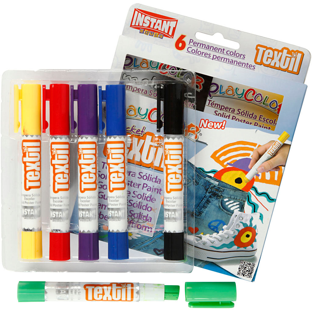 Playcolor® textile paint, l: 14 cm, various colours, 5 g, 6 pieces 1 box