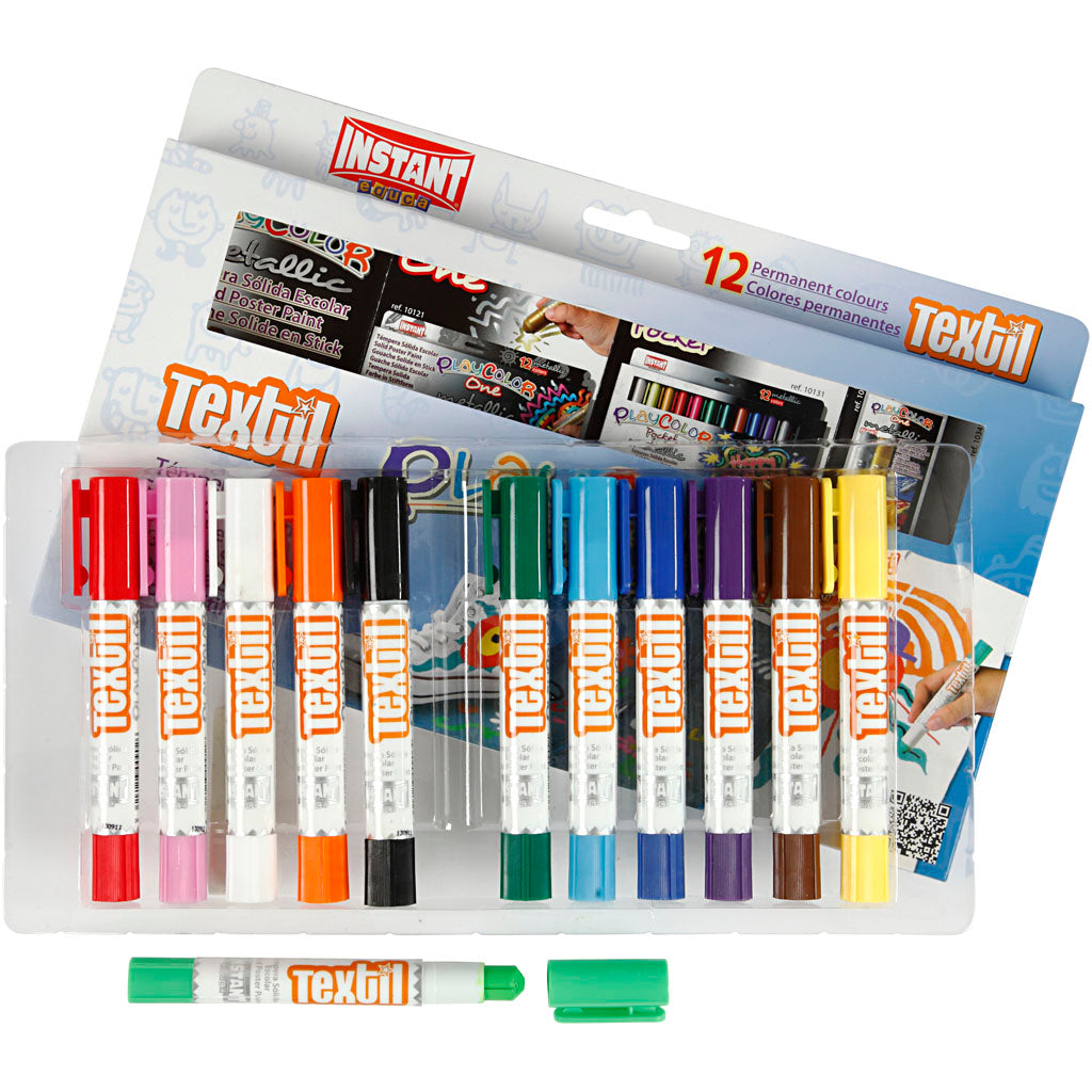Playcolor® textile paint, L: 14 cm, various colours, 5 g, 12 pieces, 1 box