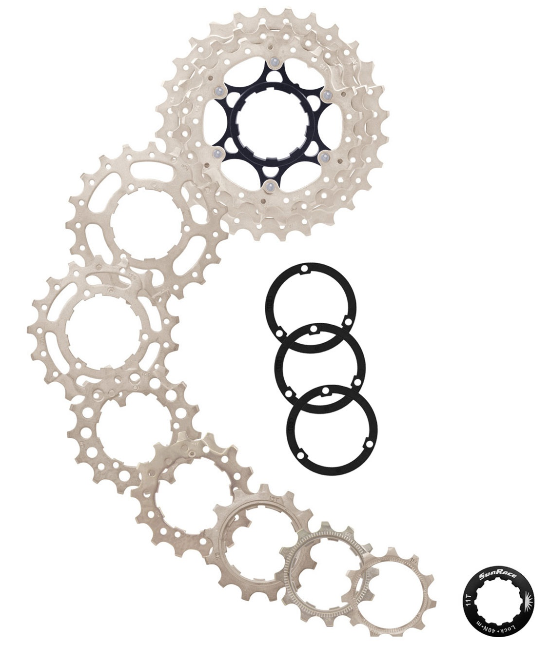 Sonnenrasse Kassette 10 Geschwindigkeit 11-28T. CSRS0 Silver Alu Spider