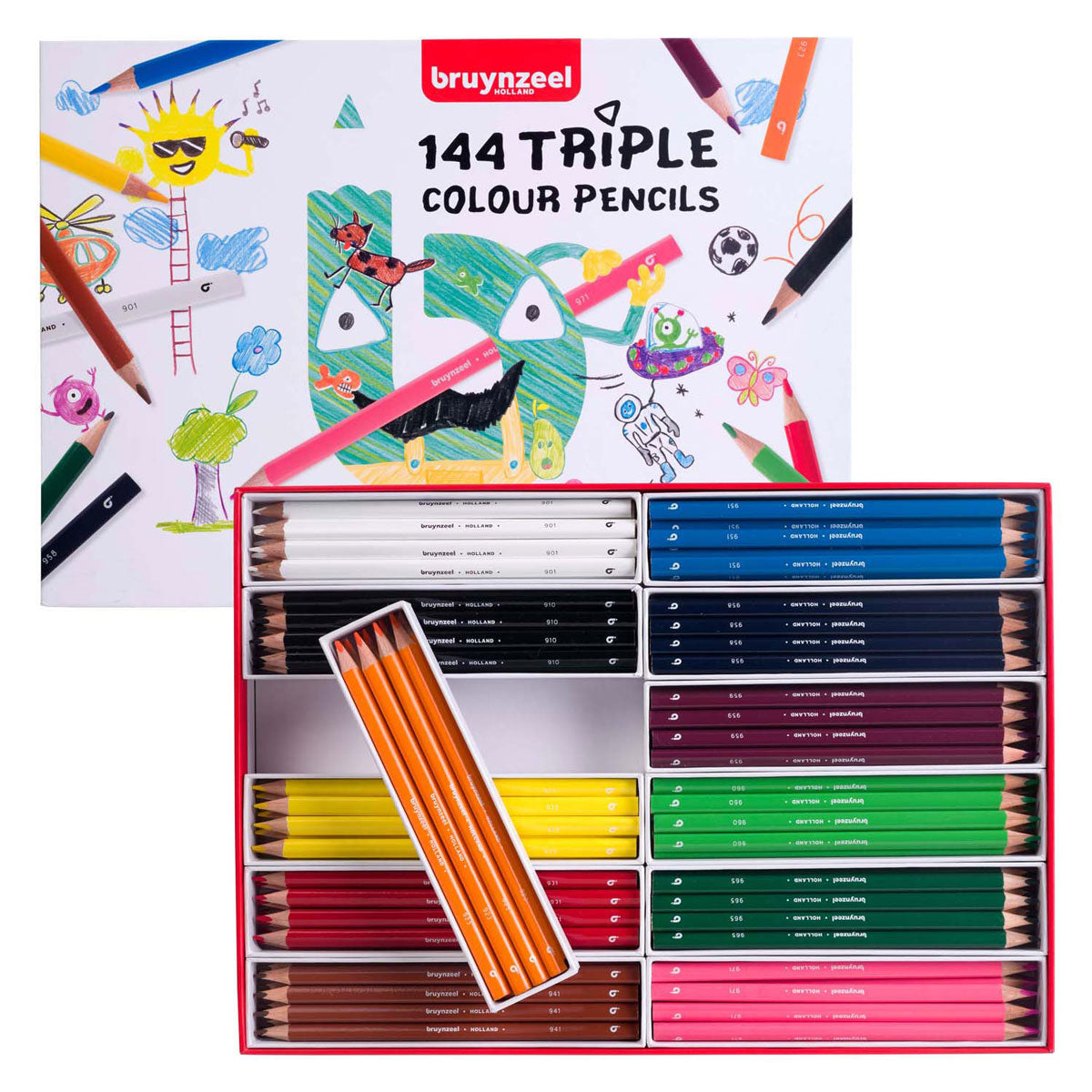 Bruynzeel Triple colored pencil set, 12x12 colors