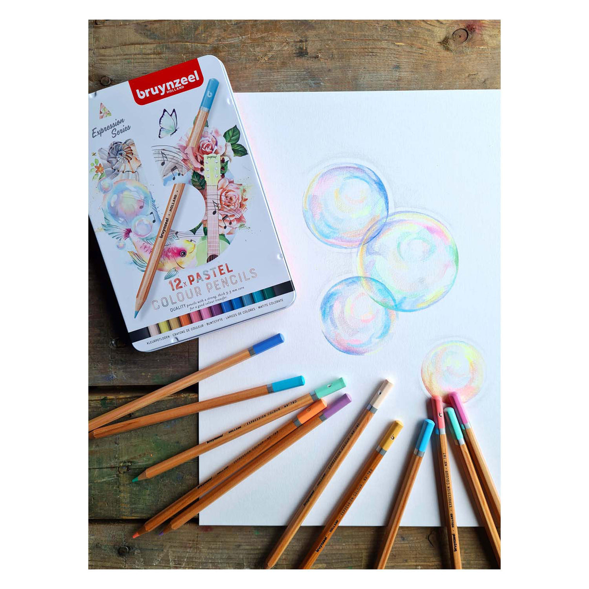 Bruynzeel expression colored pencils pastel shades tin 12
