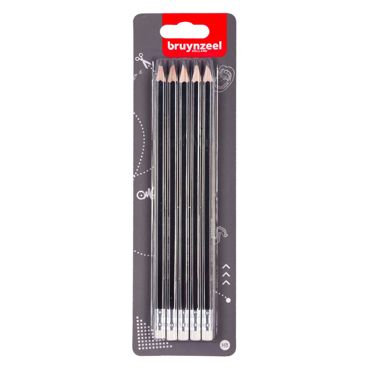 Bruynzeel graphite pencil set, 5 hb pencils with gum
