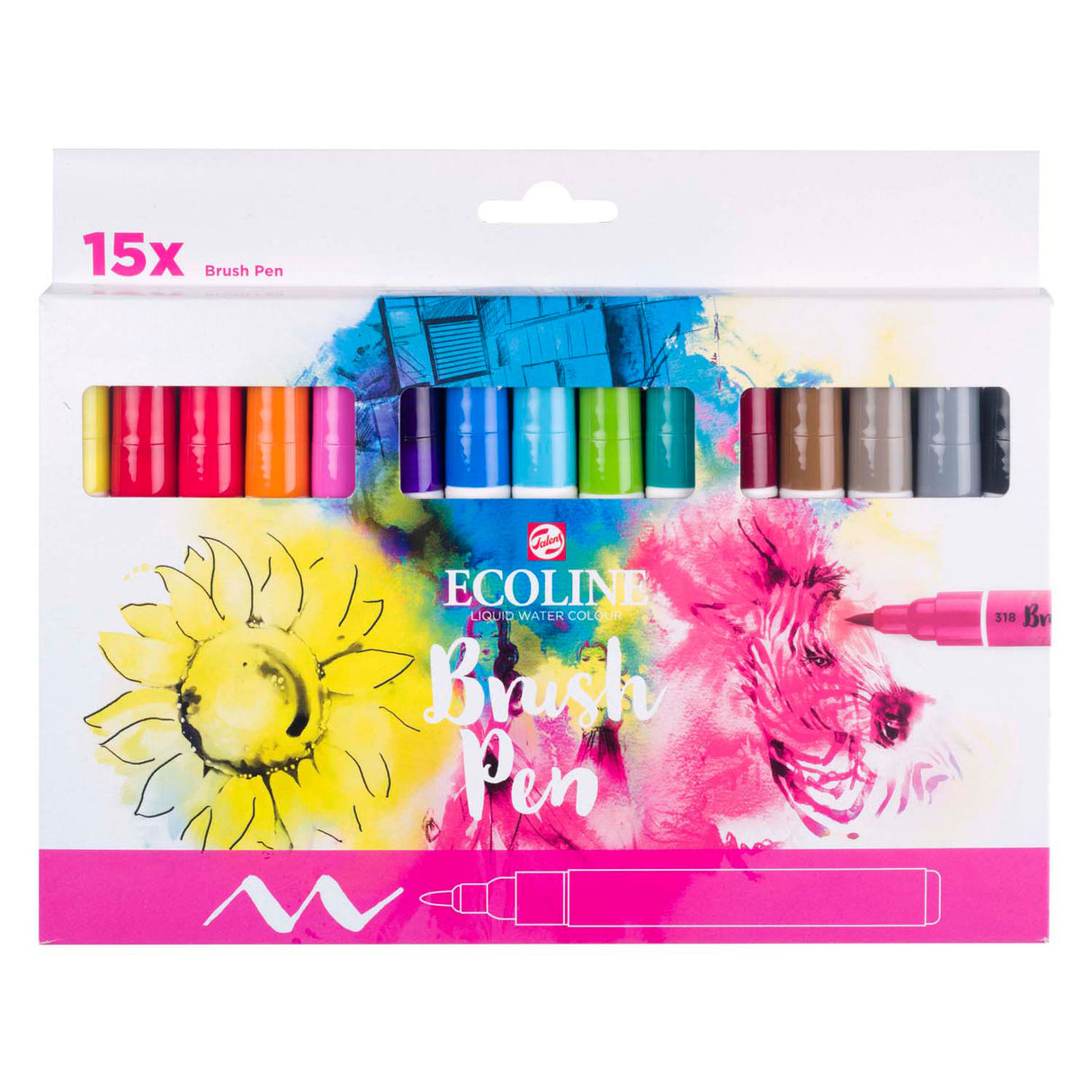 Bruynzeel Ecoline Brush Pen Set, 15 colors