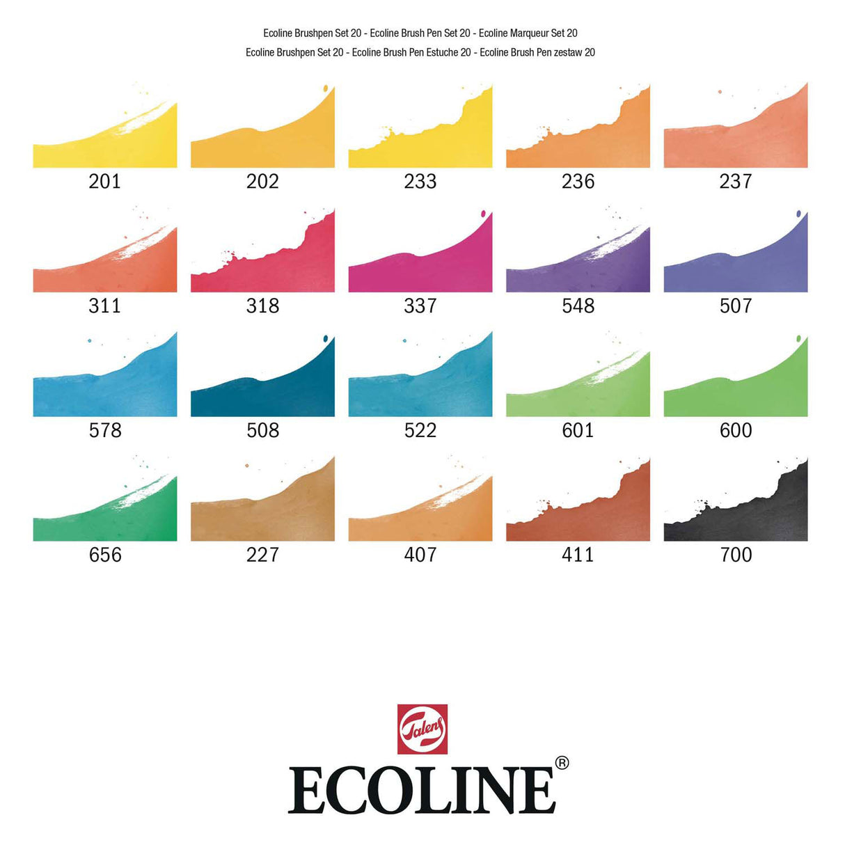Bruynzeel ecoline brush pen set landschappen, 20 kleuren