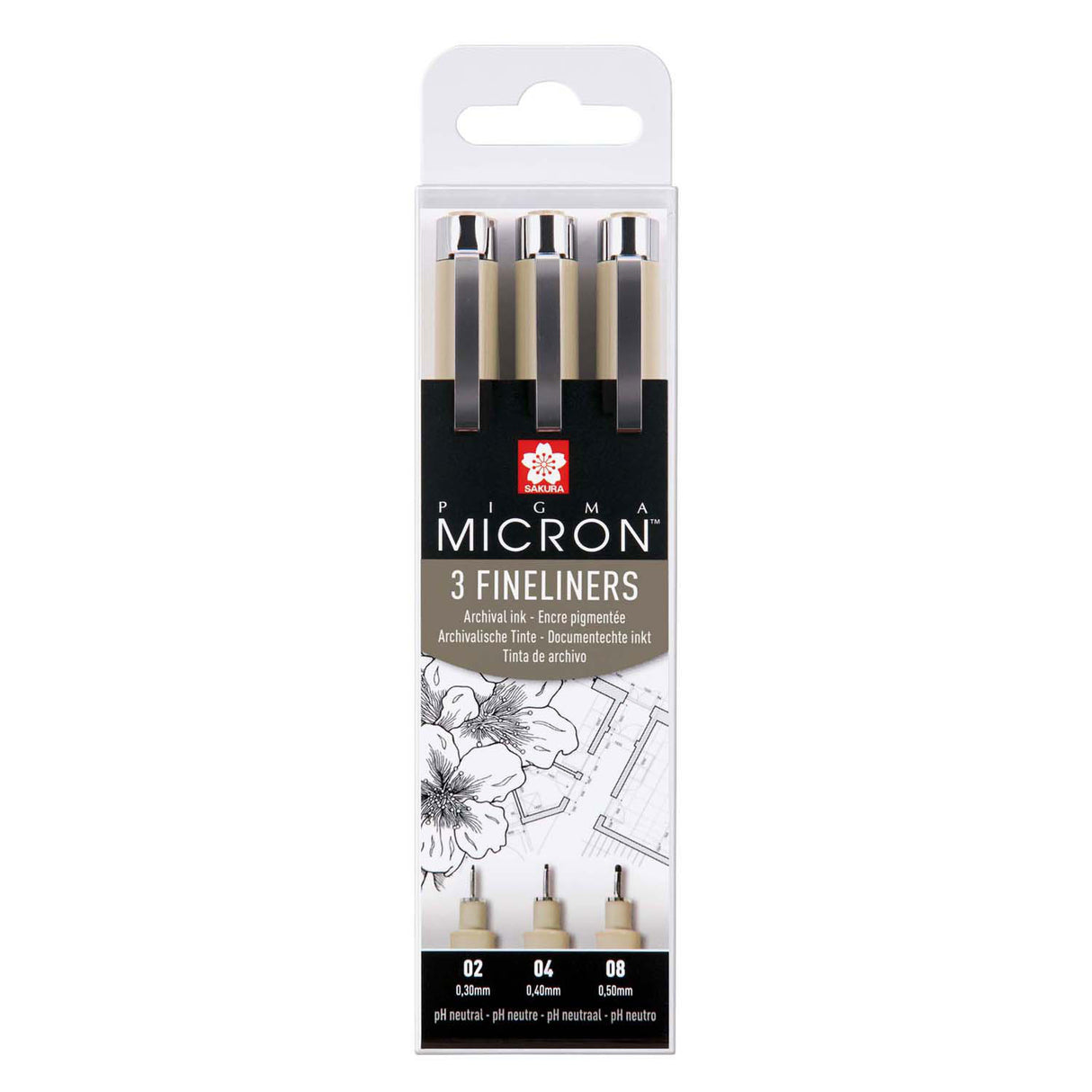 Sakura Pigma Micron Endui 3 Fineliners Black 02-04-08