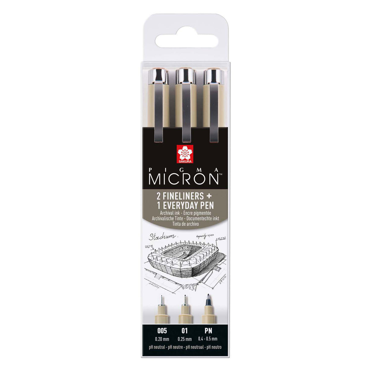 Sakura pigma micron penalhus 3 fineliners sort 005-01-pn bue.