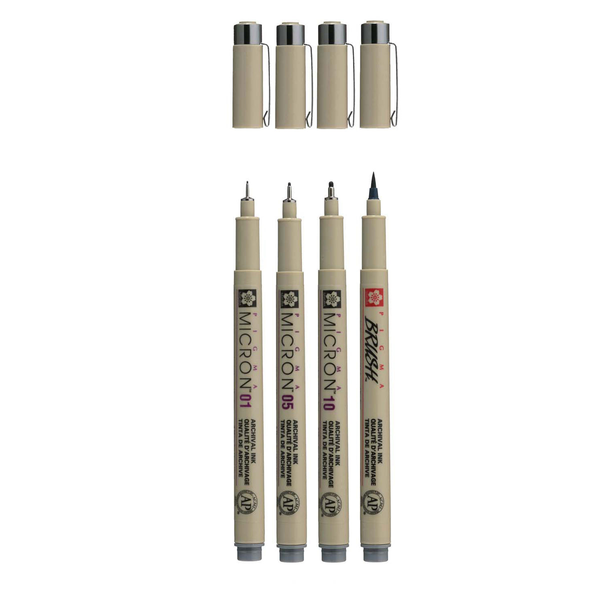Sakura Pigma Micron Fineliner Set, 4 Gréissten, cool gro