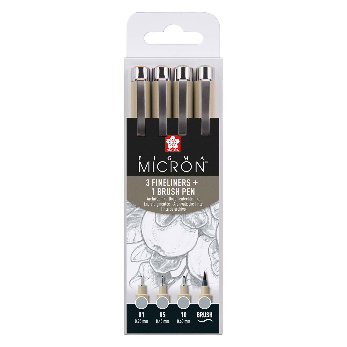 Sakura Pigma Micron Fineliner Set, 4 sizes, Light cooling gray