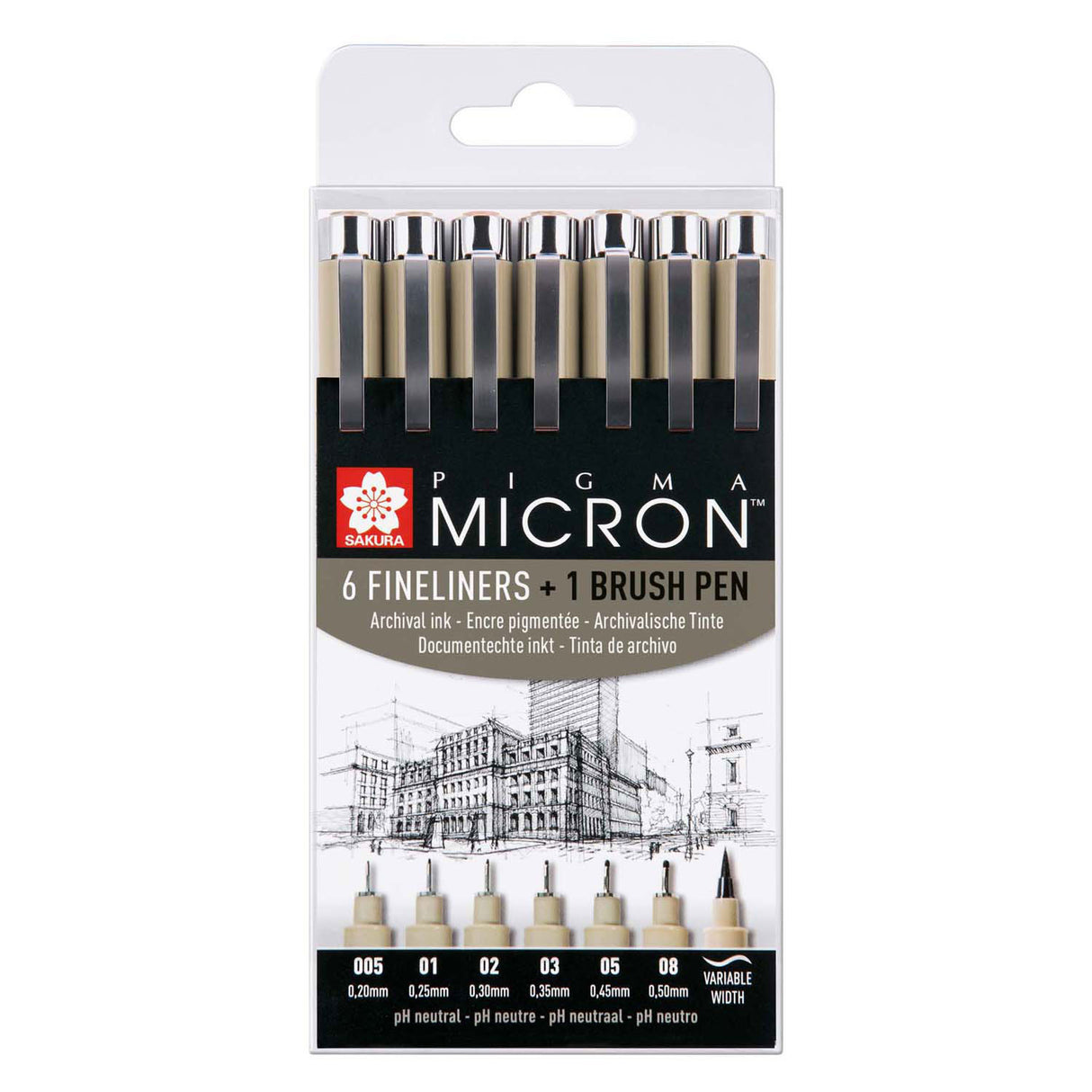 Sakura Pigma Micron Set 6 Fineliners and1 Pigma Brush