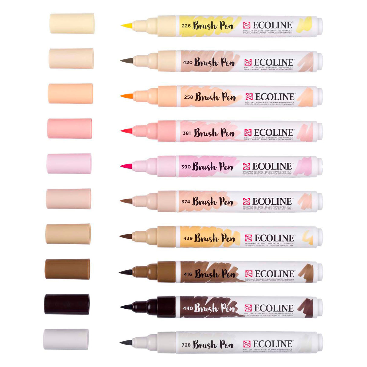 Bruynzeel ecoline brush pen set portret, 10 kleuren