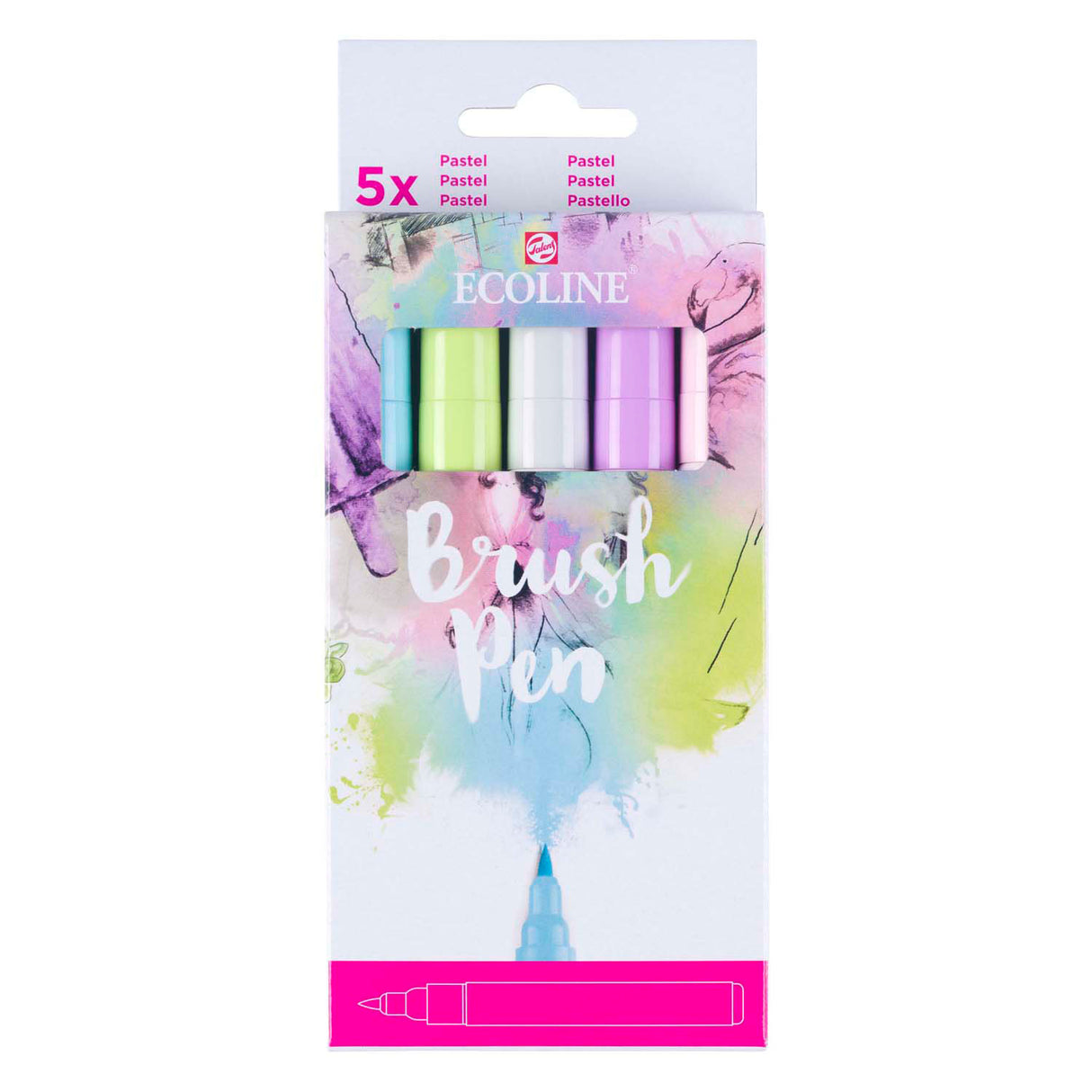 Bruynzeel Ecoline Pinsel Pen Set Pastell, 5 Faarwen