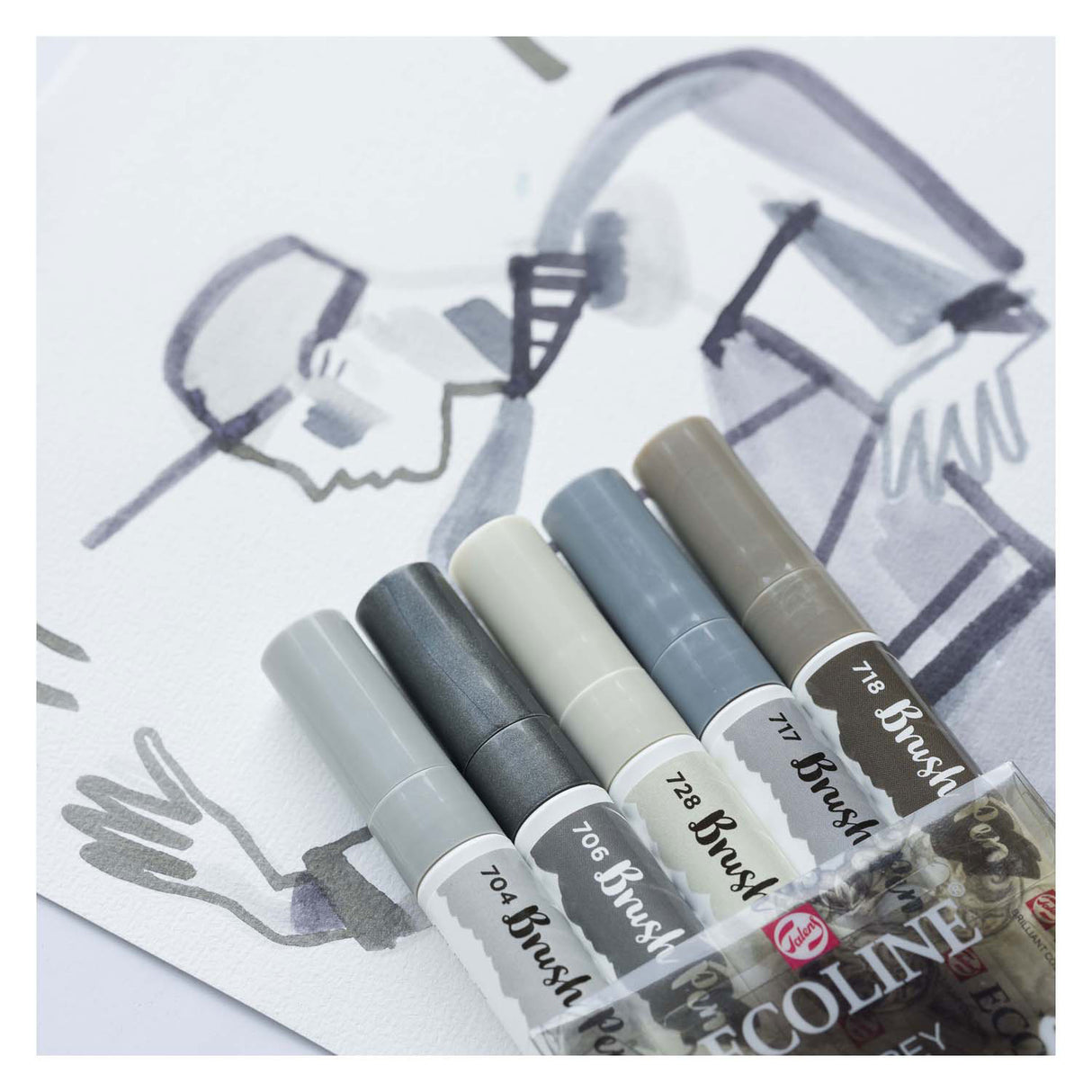 Bruynzeel ecoline brush pen set schaduw, 5 kleuren