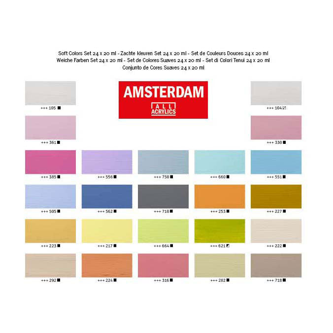 Bruynzeel Amsterdam standard serie akrylmaling myke farger sett 20ml, 24 stk.
