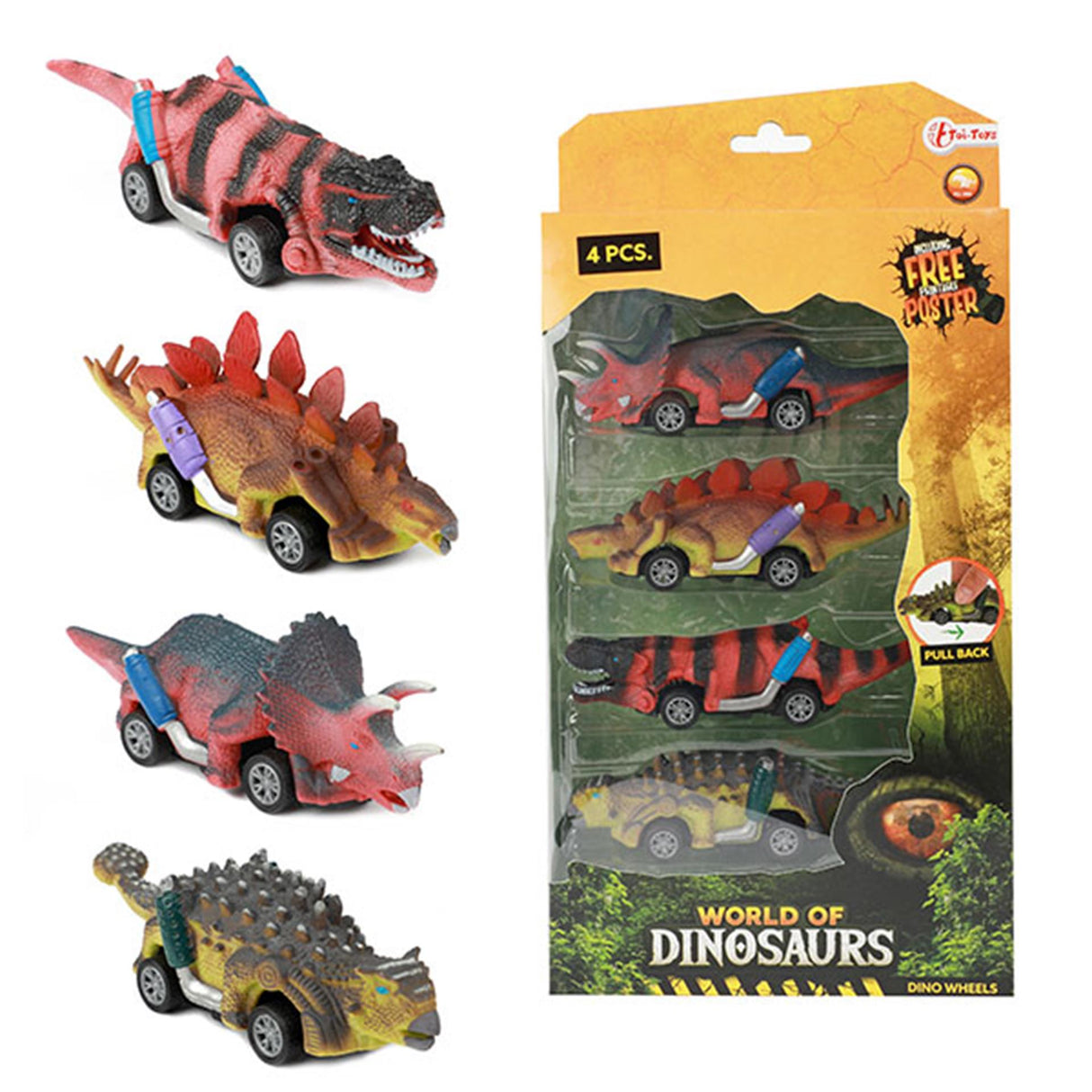 World of Dinosaurs Dino Pullback Car, 4 pcs.