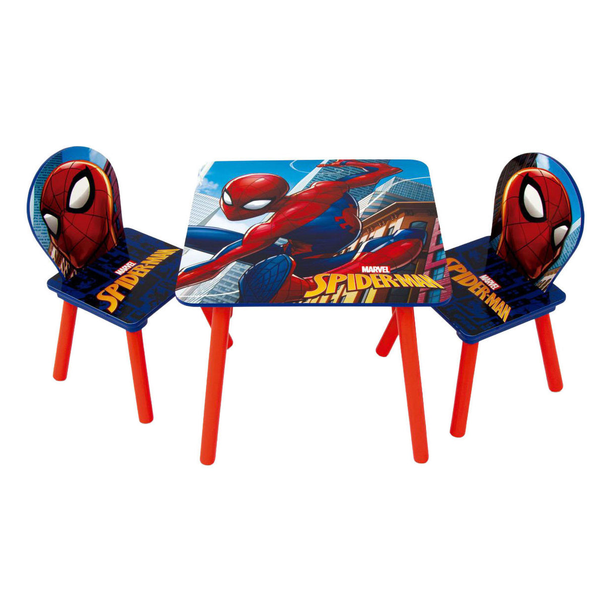 Wooden table set with two Spiderman chairs
