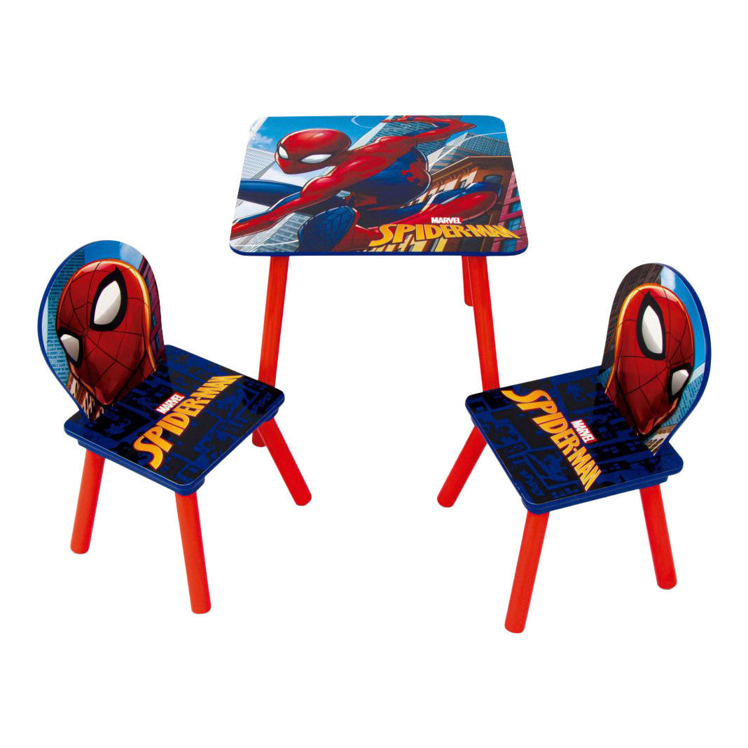 Wooden table set with two Spiderman chairs