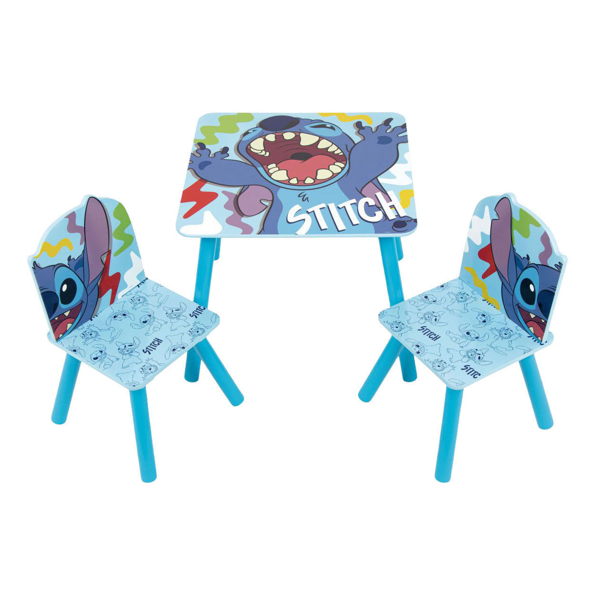 Set wooden table with two chairs stitch