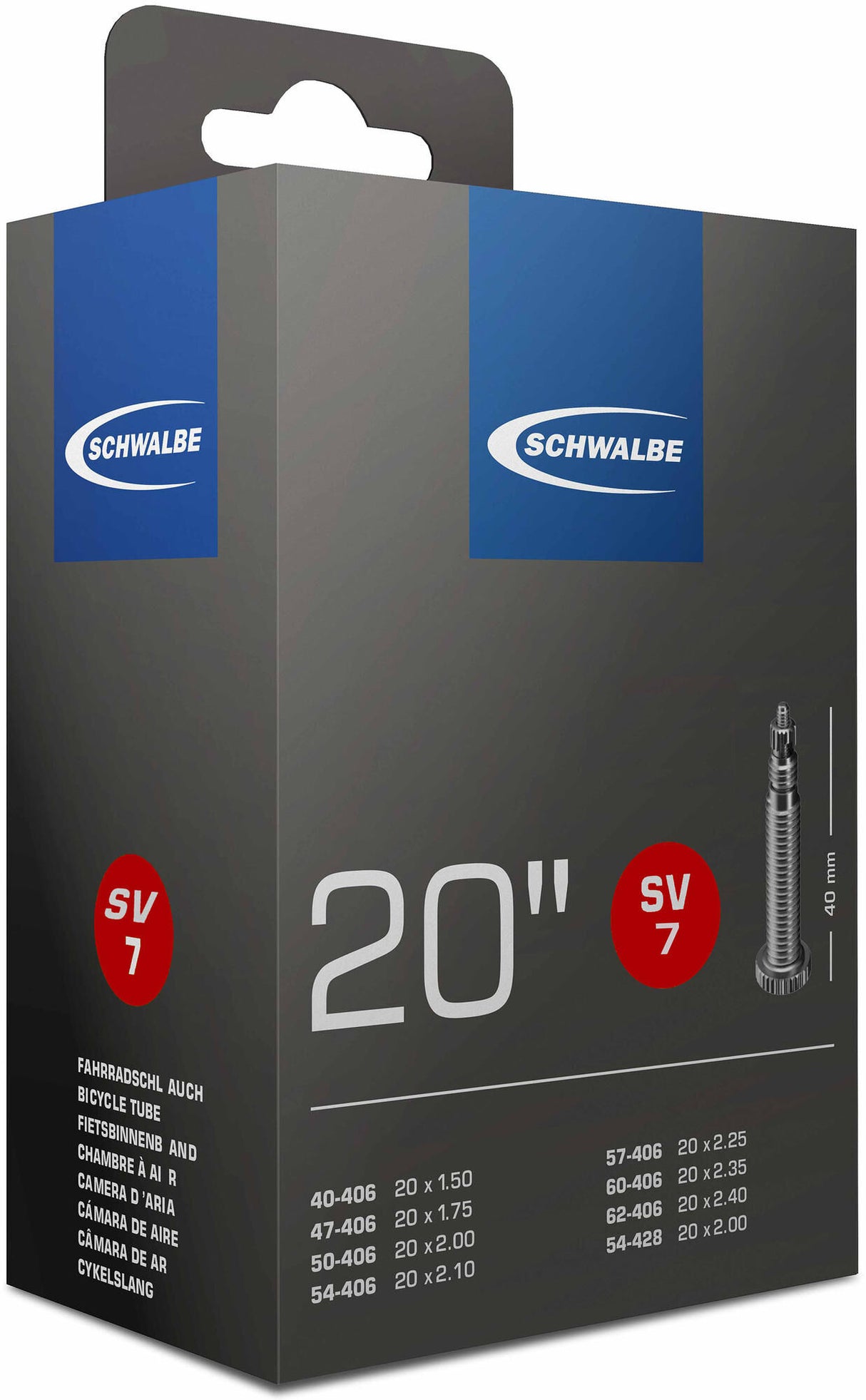 Вътрешна тръба на Schwalbe 20 x 1,5 2 инча (40 62-406 428) SV7 FV 40 mm