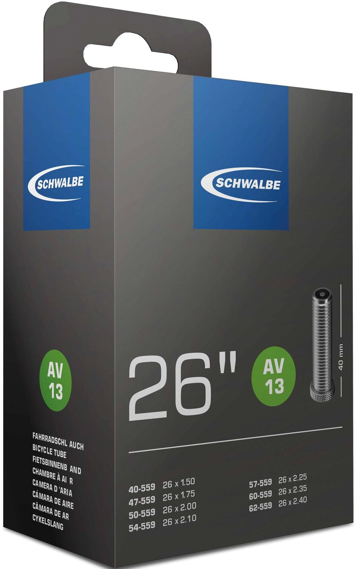„Schwalbe“ vidinis vamzdis 26 x 1,50 2,40 colio (40 62-559) AV 40 mm