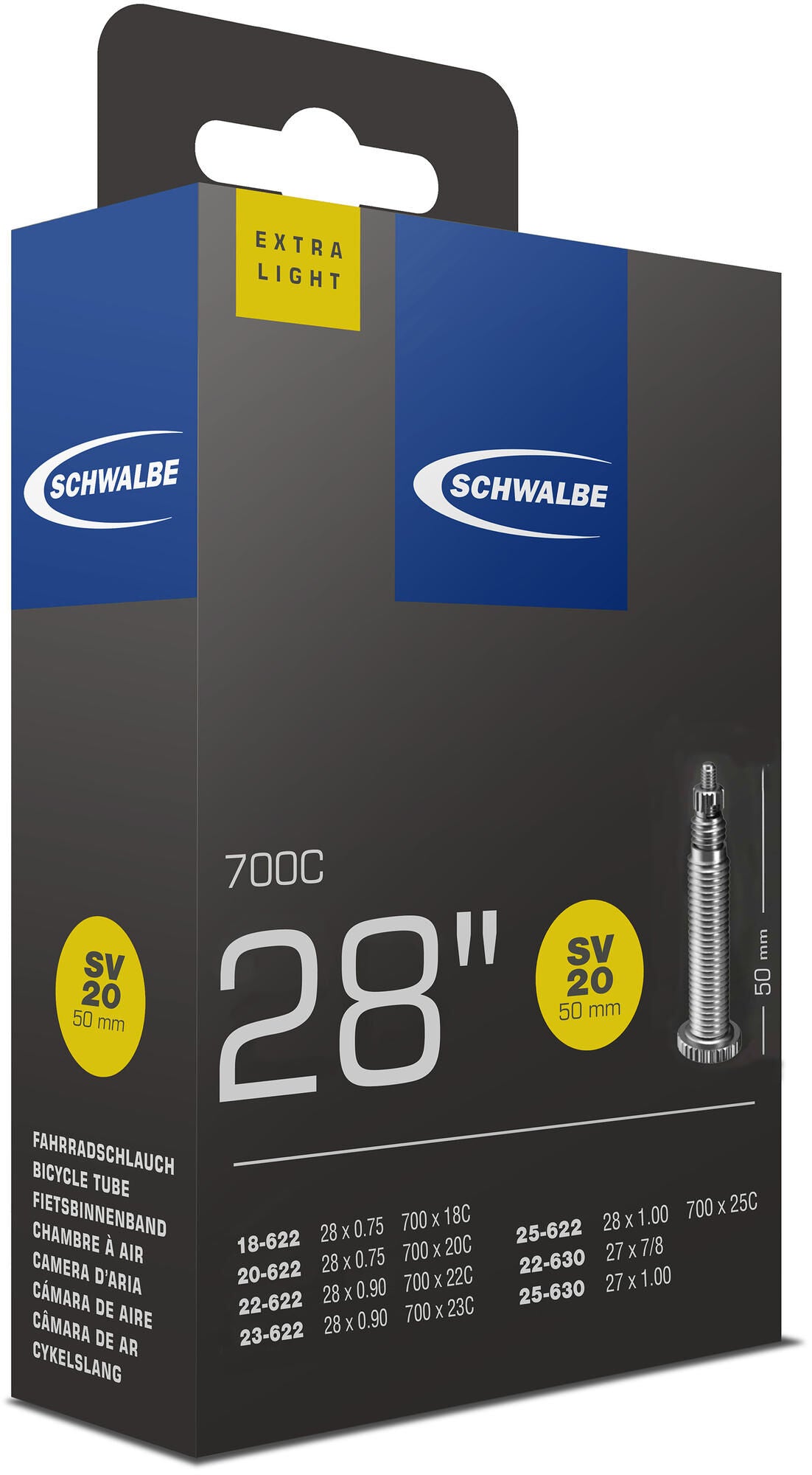 Vnútorná trubica Schwalbe SV20 50 mm 28inch 18 25-622 630 Extra Light 81gr