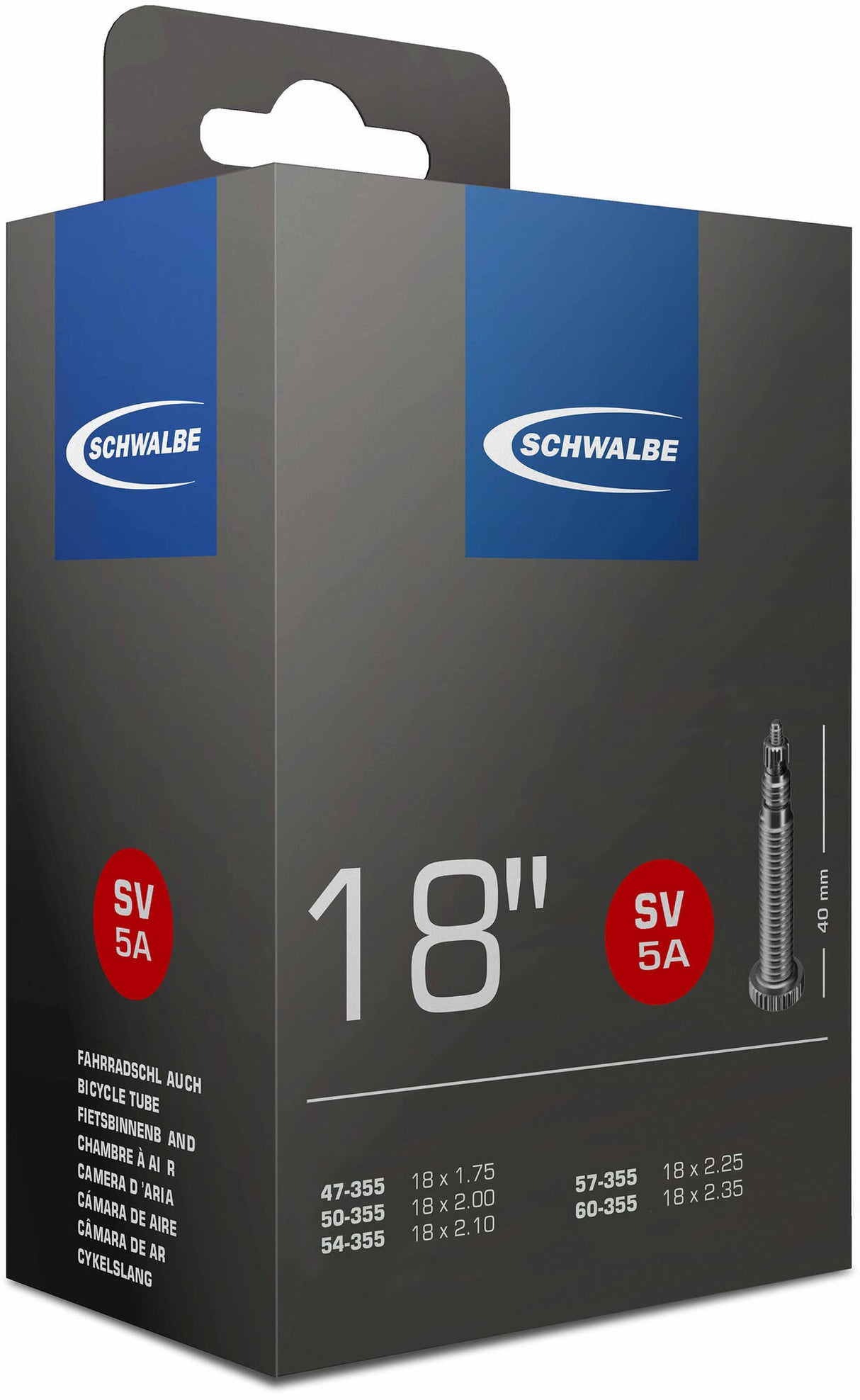 Schwalbe inner tube FV SV5A 18 wide 47 50 54 57 60-355