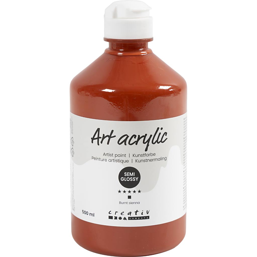 Creativ company acryl verf, semi-glanzend, semi-transparant, burnt sienna, 500 ml 1 fles