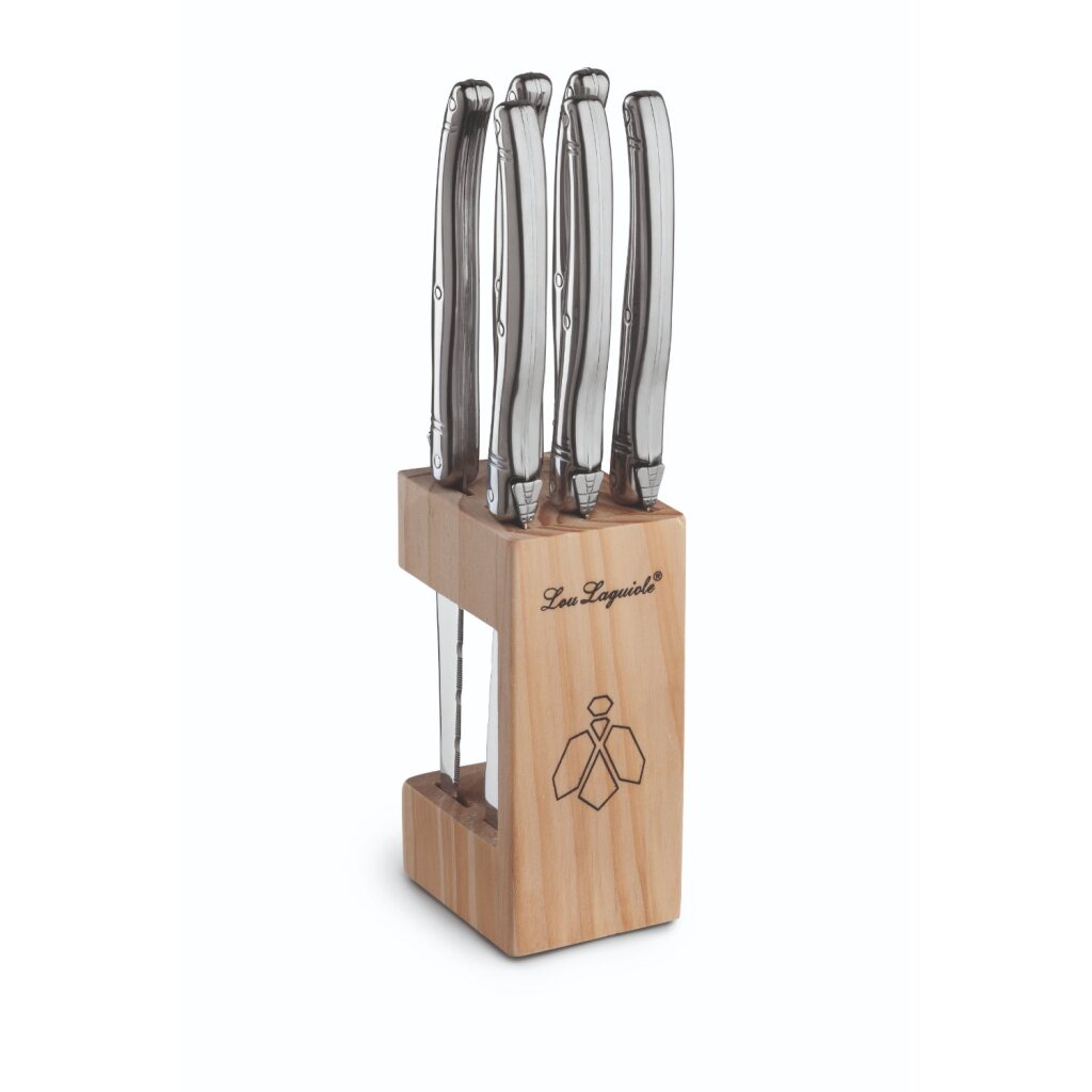 Lou Laguiole Lou Laguiole Kneak Knives 6 piezas + bloque de madera