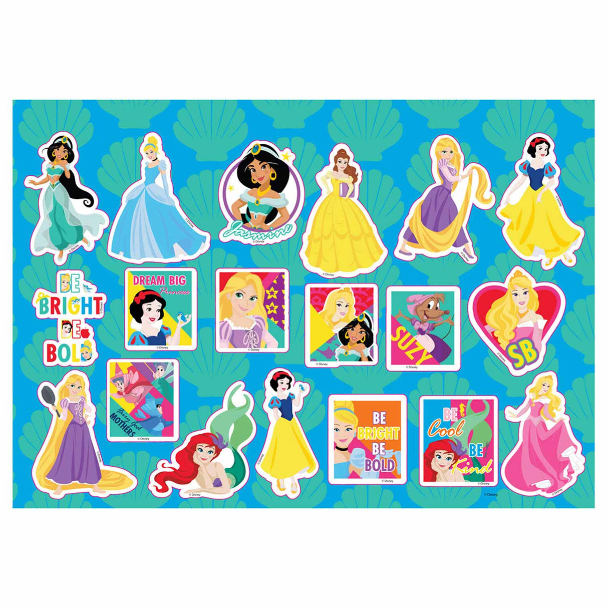 Disney Prinzessin Faarf Säiten mat Schabloun an Sticker Vel