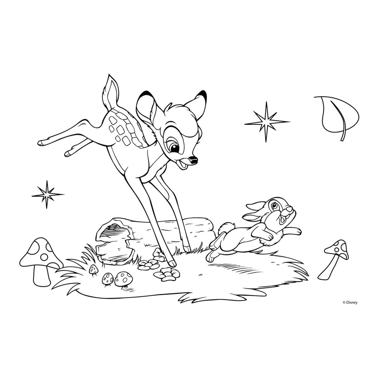 Bambi coloring pages with stencil and sticker sheet