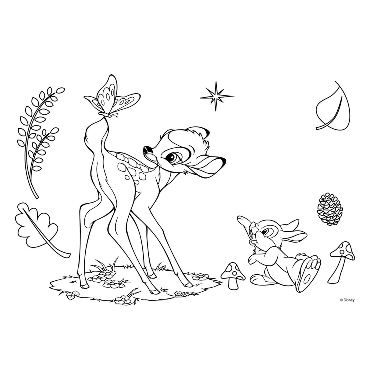 Bambi coloring pages with stencil and sticker sheet