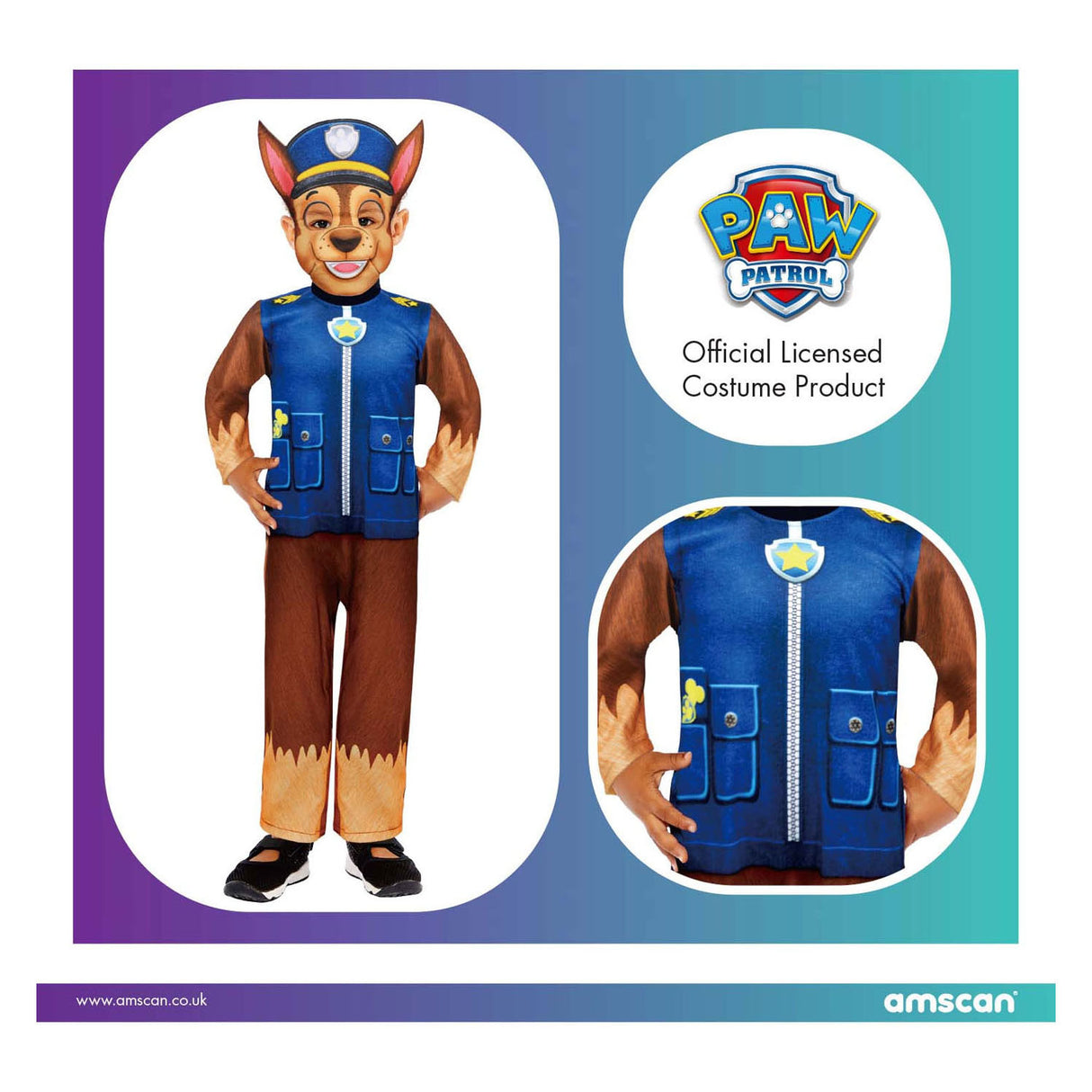 Paw Patrol dětský kostým Chase, 3-4 roky