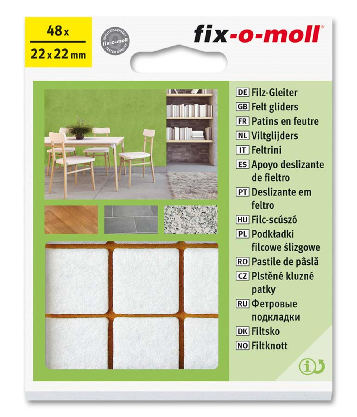 Fix-o-moll viltglijder ø22mm 48st. wit