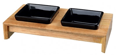 Trixie Feed Set Ceramics med træbase sort