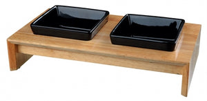 Trixie Feed Set Ceramics med træbase sort