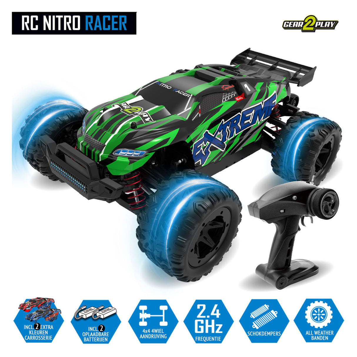 Gear2play rc nitro racer superfast bestuurbare auto - 1:18