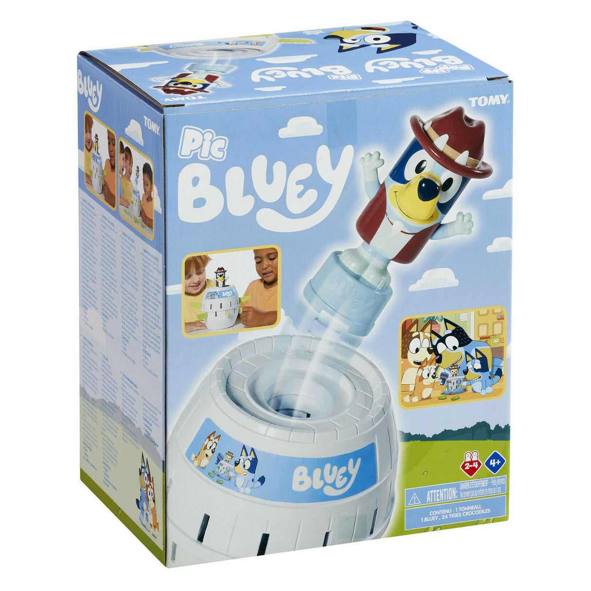 Tomy Pop Up Bluey im Fass ist ein Kinderspiel
