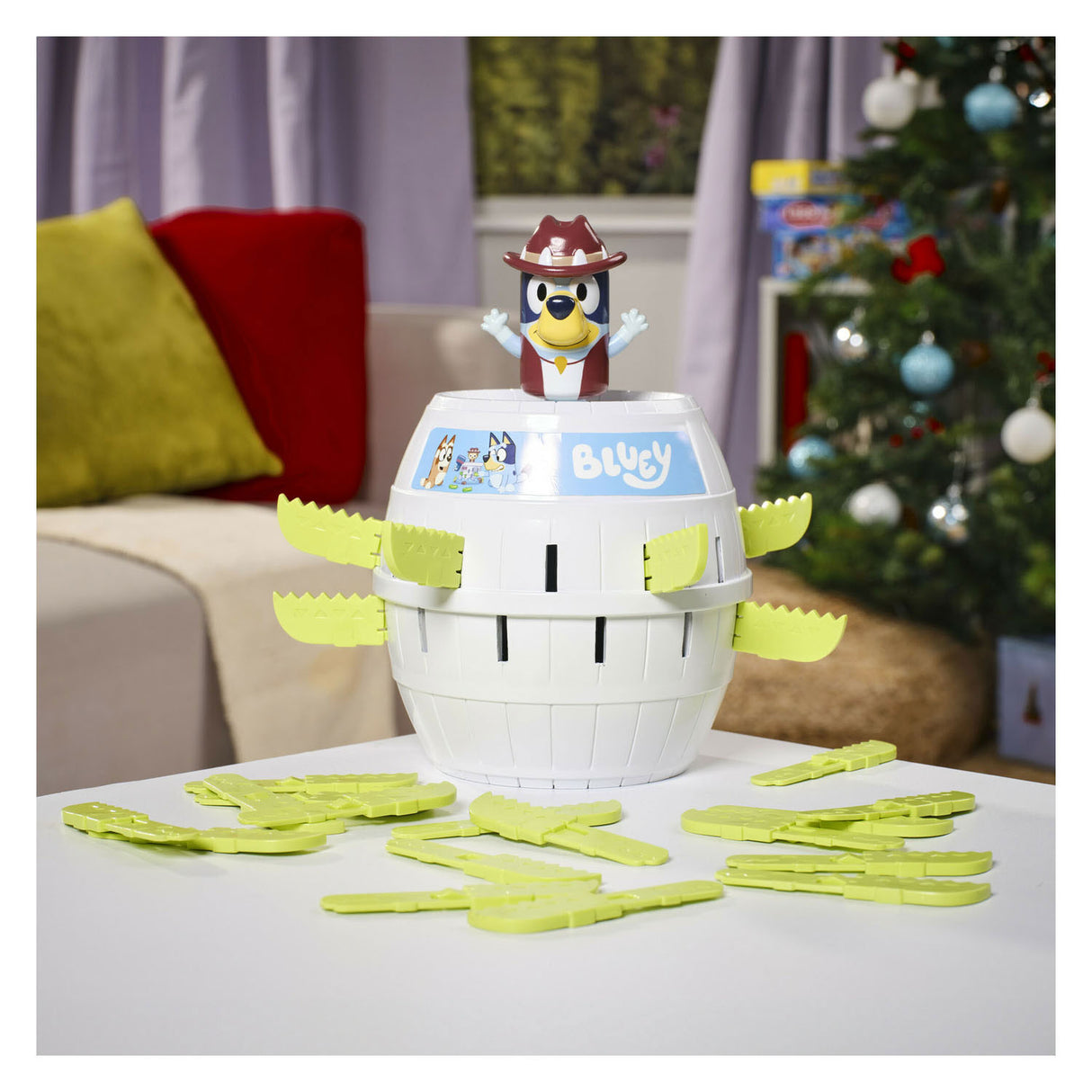 Tomy Pop Up Bluey im Fass ist ein Kinderspiel