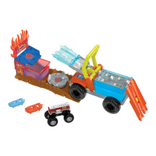 Hot wheels monster trucks fire crash challenge