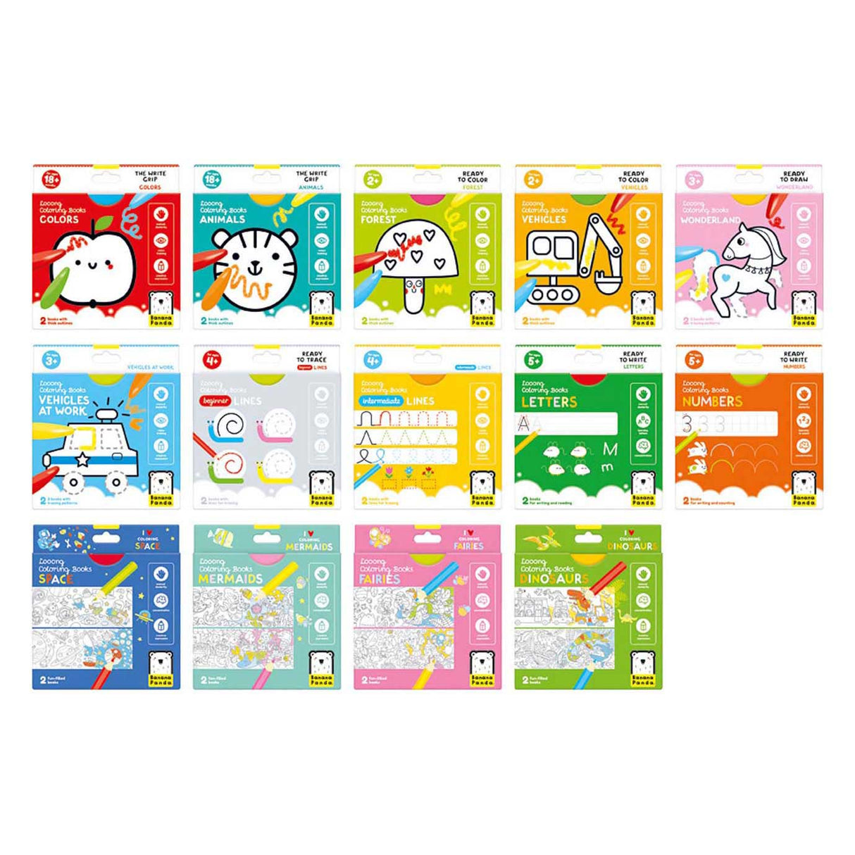 Banan panda - fargebøker sortiment, 56 stk.
