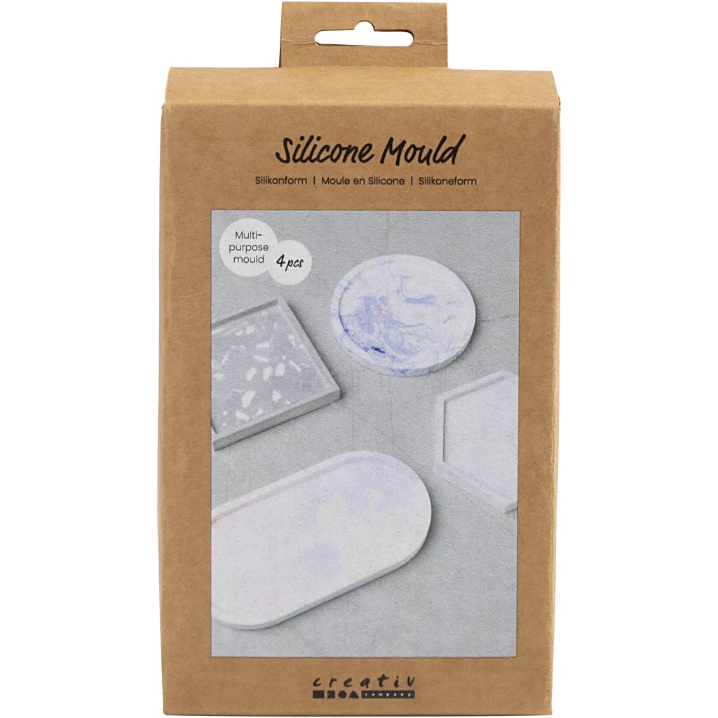 Creativ company siliconen vormen, vierkant, cirkel, zeskant en ovaal, h: 1-1,5 cm, d 9-11,2 cm, 4 stuk 1 doos