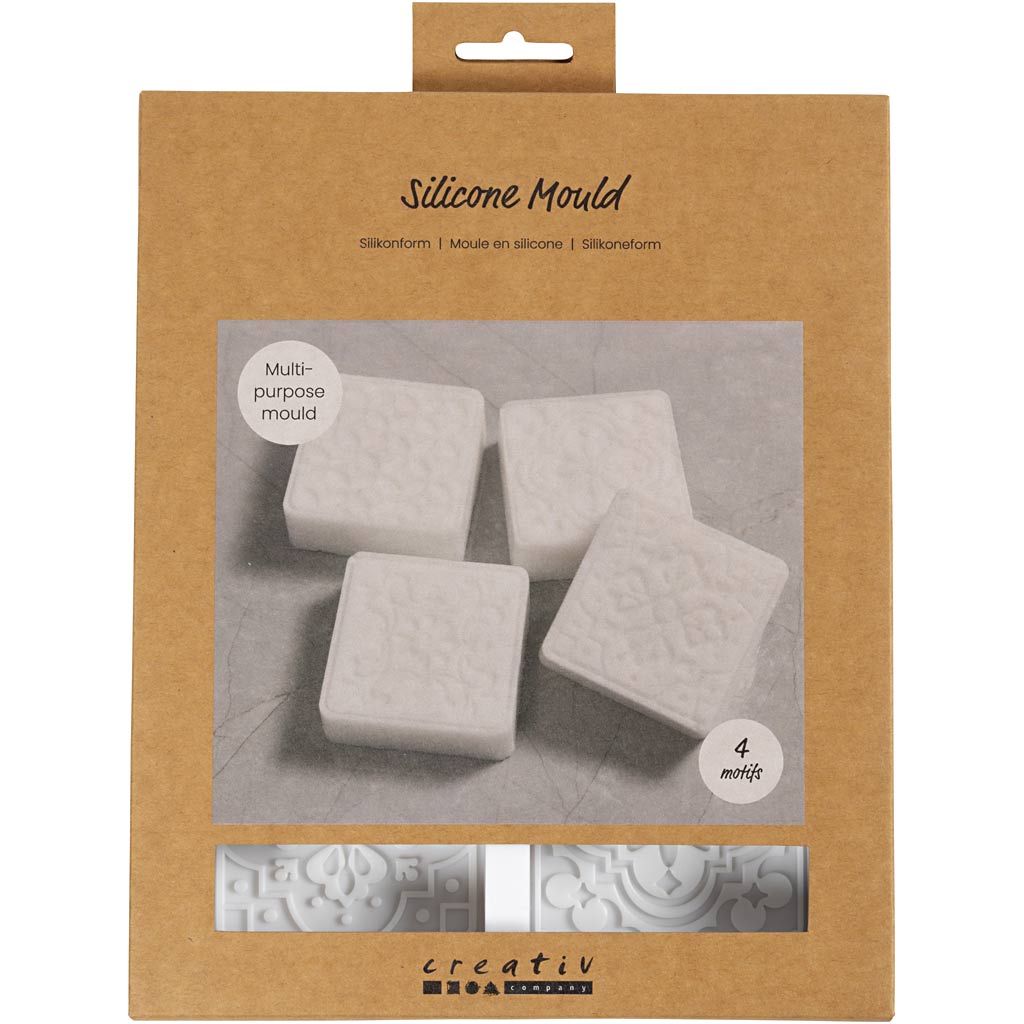 Creativ company siliconen vormen, vierkant met grafisch design, h: 2,4 cm, l: 6,8 cm, b: 6,8 cm, 4 stuk 1 doos