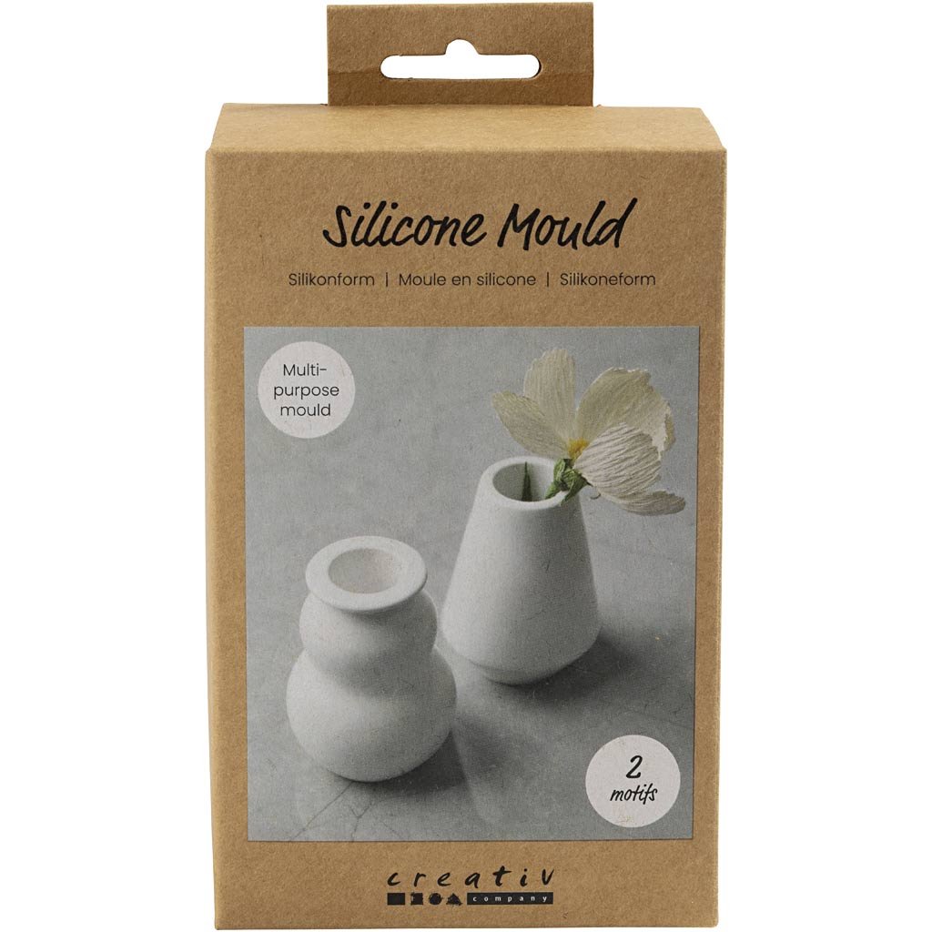 Creativ company siliconen vormen, vaas en kandelaar, h: 7,5 cm, d 5,5 cm, mat transparant, 2 stuk 1 doos