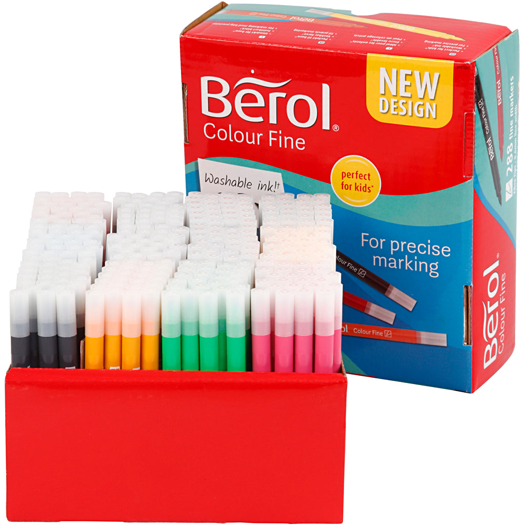 Berol colourfine pens, line width 0.3-0.7 mm, various colours, 288 pieces in a box