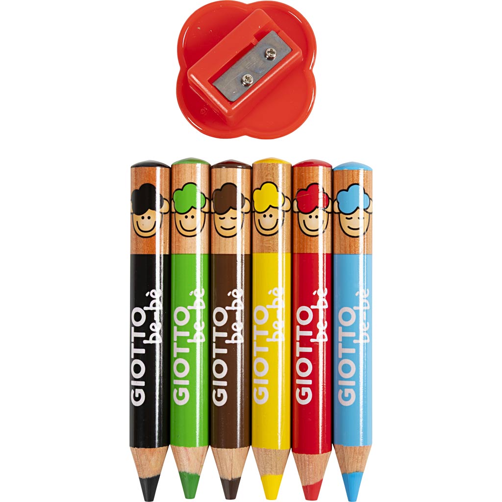Giotto kleurpotloden, l: 10,5 cm, dikte 13 mm, vulling 6 mm, diverse kleuren, 6 stuk 1 doos