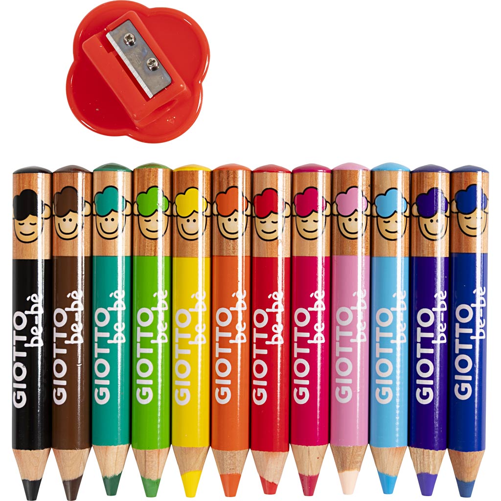 Giotto kleurpotloden, l: 10,5 cm, dikte 13 mm, vulling 6 mm, diverse kleuren, 12 stuk 1 doos